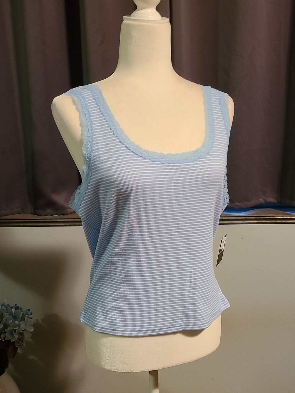Harper & Ivy NWT Light Blue Lace-Trim Ribbed Tank Top - Women XL
